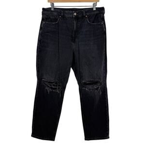 American Eagle Strigid Mom Jeans Womens Size 14 Extra Short Black Denim Ripped